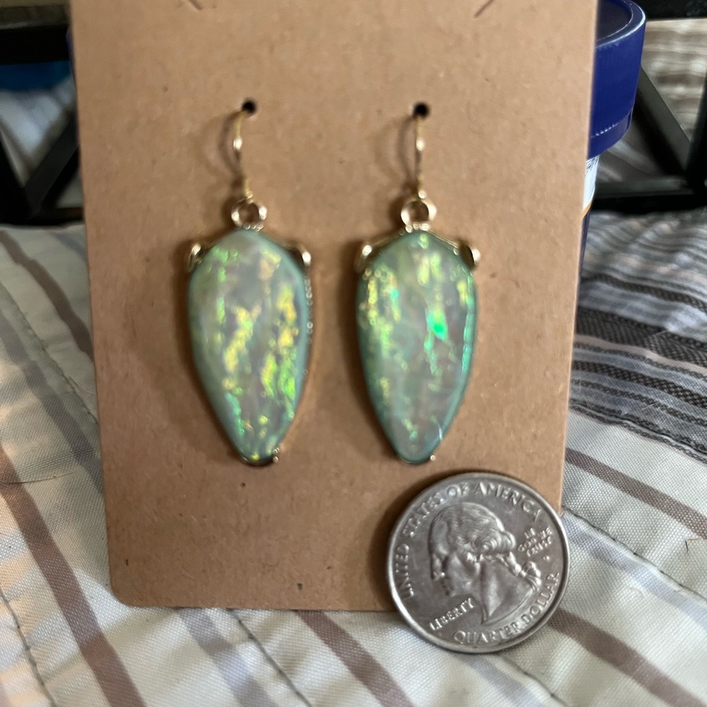 Beautiful Opalescent Green Dangle Earrings - Picture 2 of 11